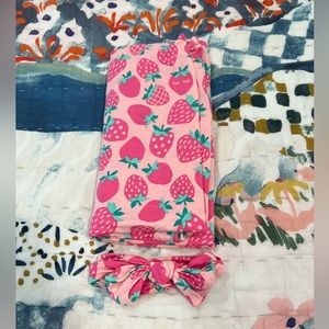 Little Sleepies Sweet Strawberries Bamboo Viscose Swaddle + Headband set